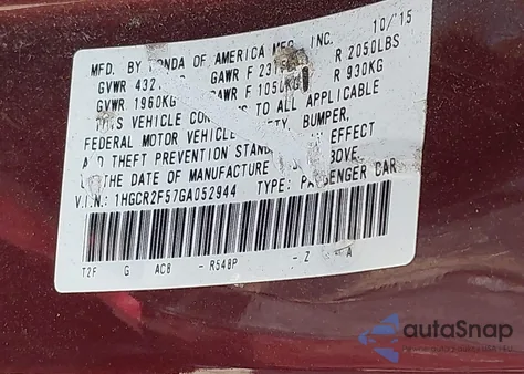 2016 Honda Accord Sport z USA, uszkodzony, nr VIN 1HGCR2F57GA052944